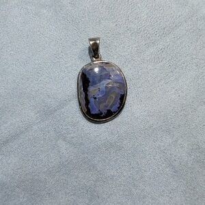 Natural Blue Opal and Silver  Pendant
